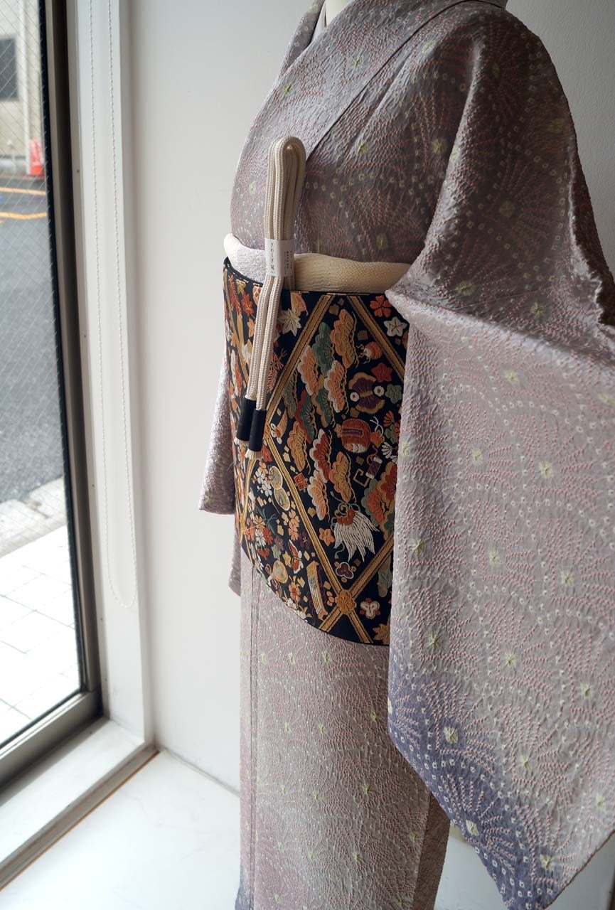 袷】紫色系暈かし 総絞り 青海波文 訪問着 | 大山キモノ・ちぇらうなぼるた