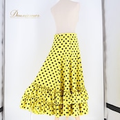 フラメンコ 衣装 ファルダ スカート 黄色 黒 水玉 ドット フリル ボランテ 伸縮 レッスン 練習 ダンス パーティ 発表会 ポップ 可愛い イエロー系 ブラック系 フラメンコスカート おしゃれ スカートデザイン フリルスカート 可愛いスカート レディースダンス衣装 黄色スカート 黒ドット 水玉模様 パーティ衣装 女性用ダンススカート