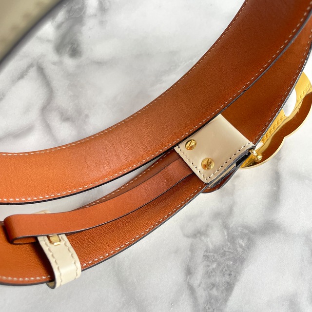 CELINE セリーヌ ダブルサークル ロゴ レザー ベルト アイボリー ゴールド vintage ヴィンテージ オールドセリーヌ rtutp8