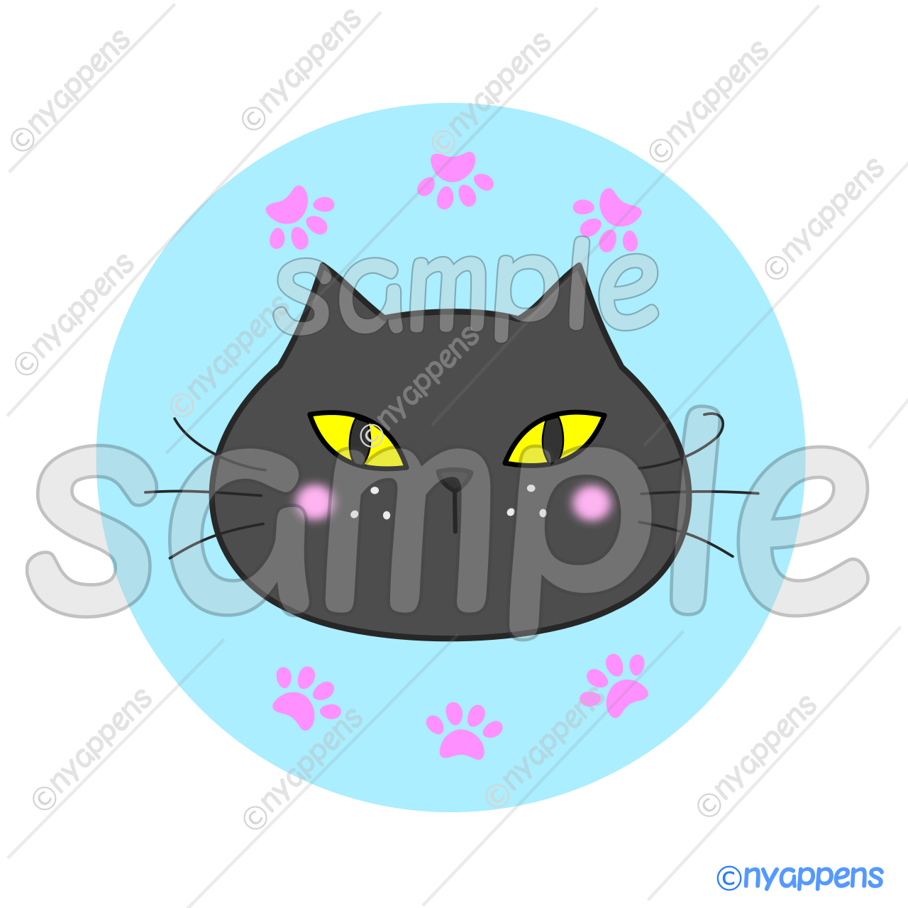 【商用利用OK】ヒゲまる猫イラスト（黒2）シールやアイコン、素材に！