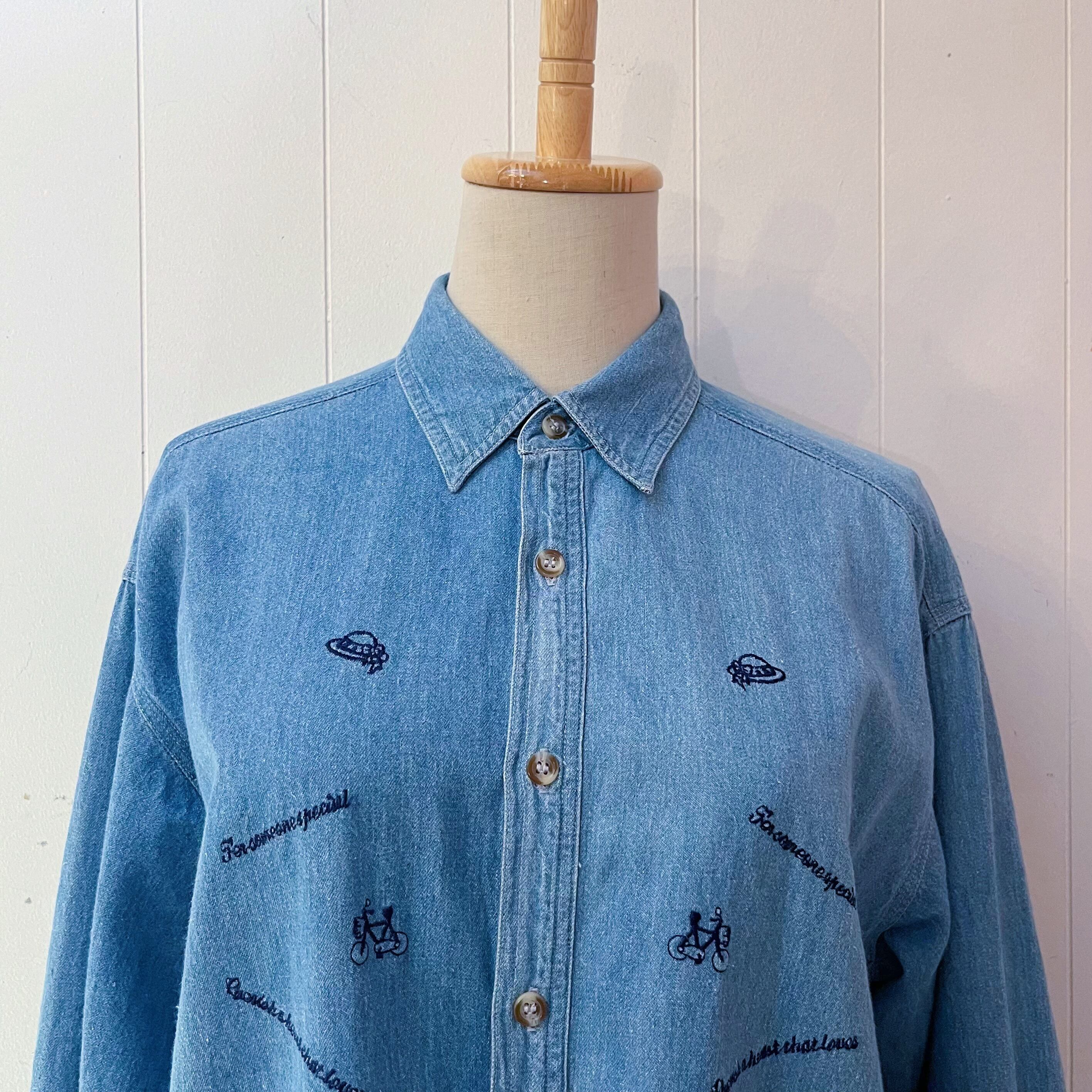 mini icon embroidery denim shirt