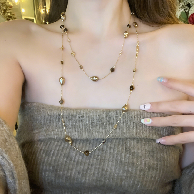 tomr虎目石ロングレイヤードネックレス