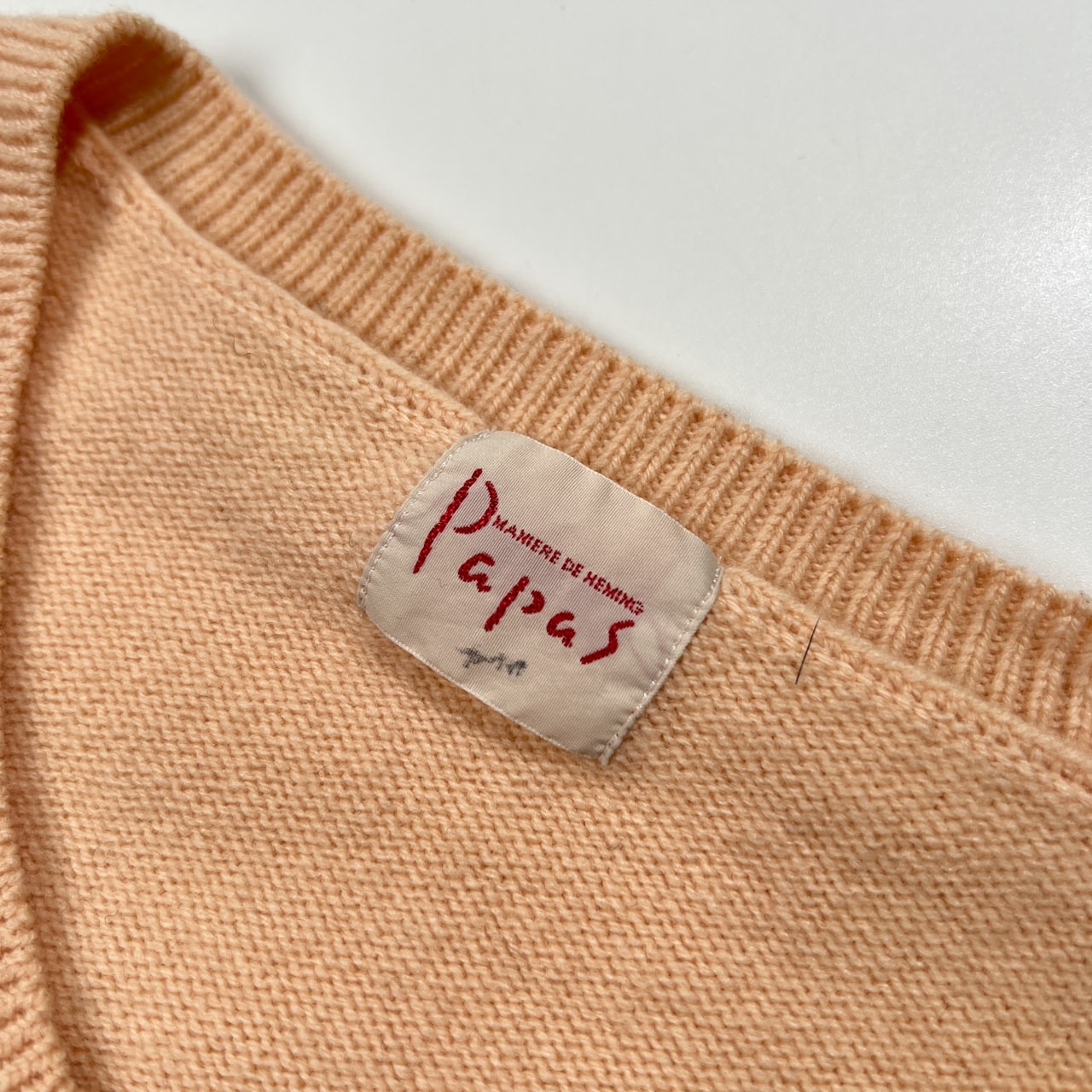 カシミヤ混 PAPAS パパス ヘンリー ウールニットセーター サイズ L /ペールオレンジ系/メンズ/日本製