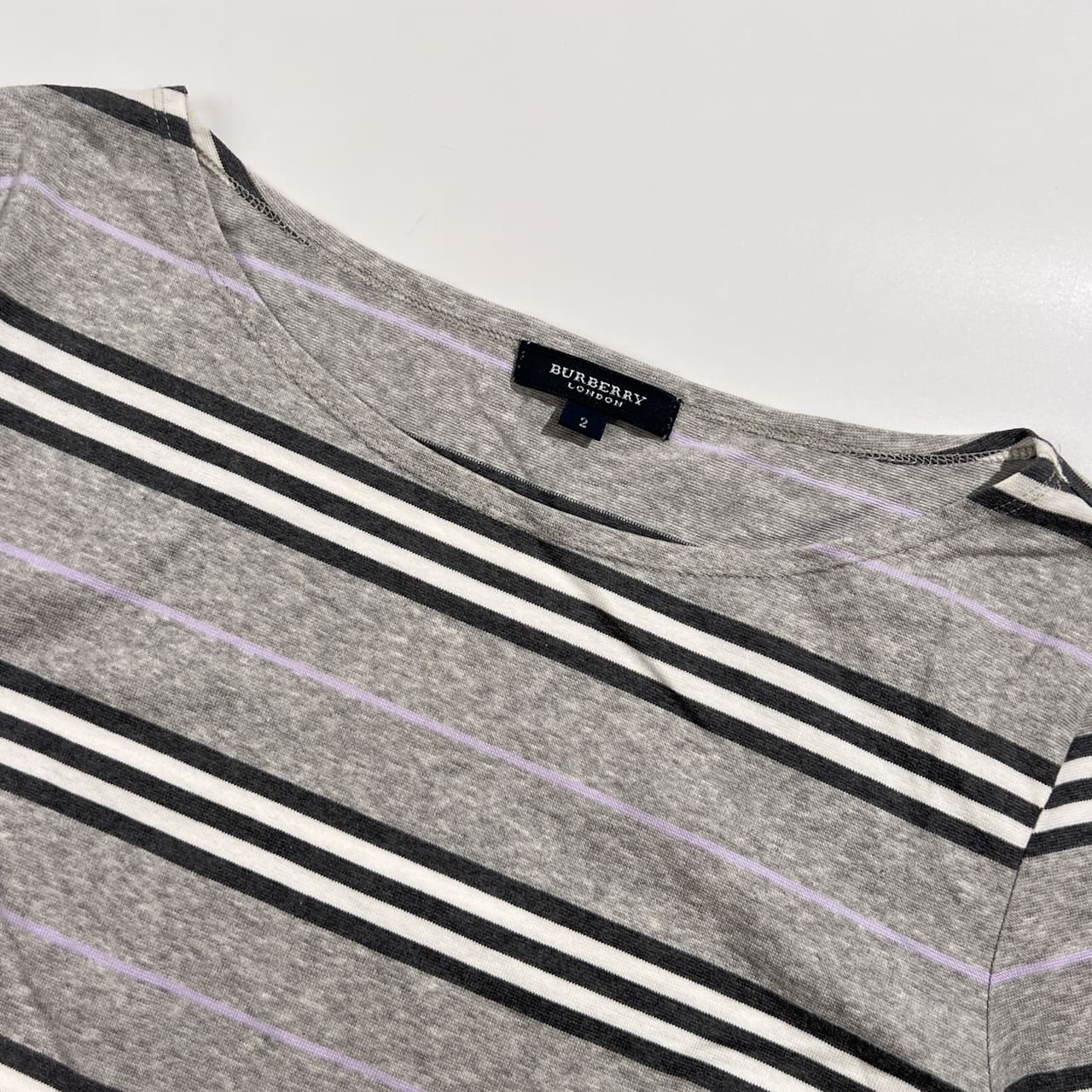 BURBERRY LONDON バーバリーロンドン ボーダー 七分袖 シャツ カットソー 2 /グレー系 レディース 三陽商会