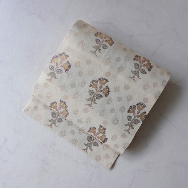 【なごや帯】象牙色　抽象花文　なごや帯