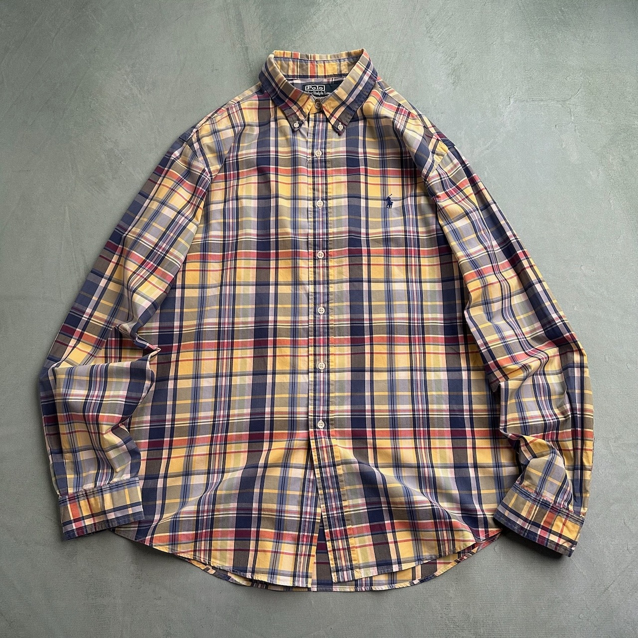90s〜 Polo Ralph Lauren ラルフローレン ボタンダウン チェックシャツ 長袖シャツ 黄色