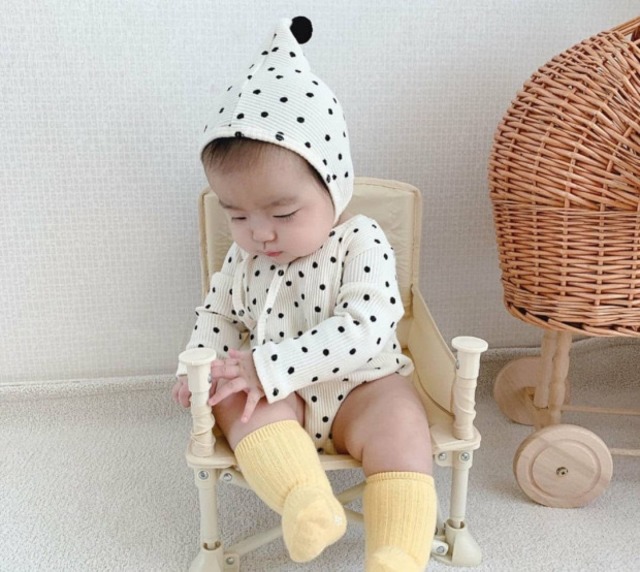 赤ちゃん ダルメシアン パーカーロンパース 73 広い ドット柄 水玉 