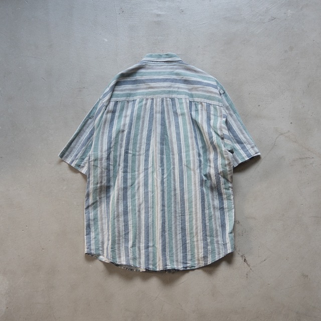 "Bugle Boy Company" used Ramie cotton stripe s/s shirt