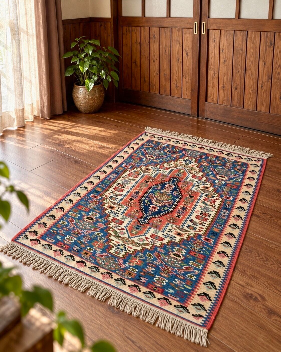 ギャッベ ペルシャ絨毯 92x60cm ギャベ 玄関マット 手織り ラグ 絨毯 ペルシャギャッベ (ギャベ) 玄関マット No:GP-327 | A's Rug（エーズラグ）