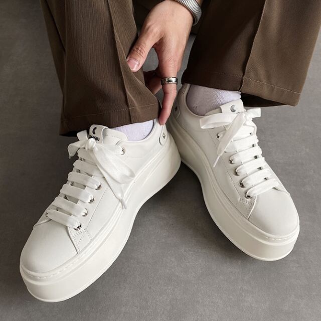 【予約販売】スニーカー 厚底 ダッド メンズ スニーカー レザー シンプル ベーシック 靴 白 ホワイト シック お洒落 カジュアル ストリート 24cm/24.5cm/25cm/25.5cm/26cm/26.5cm