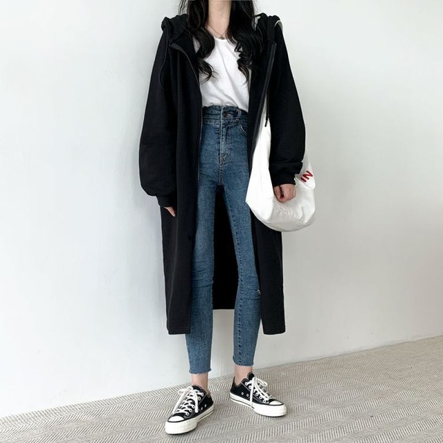 パーカー ロング丈 無地 韓国 ファッション レディース オルチャン 春 秋 冬 カジュアル シンプル ゆったり Cocotown