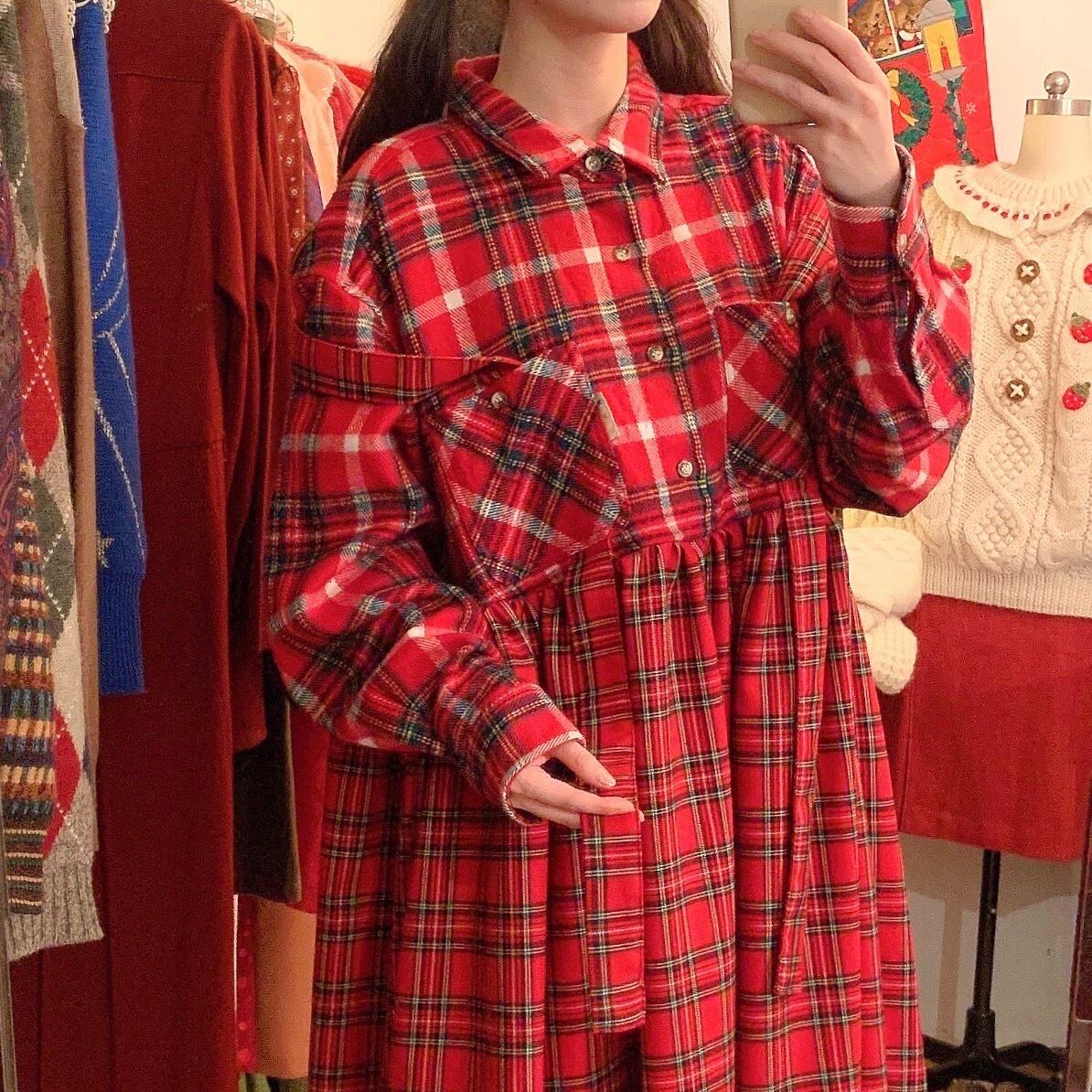 remake : gift box ribbon one-piece / red