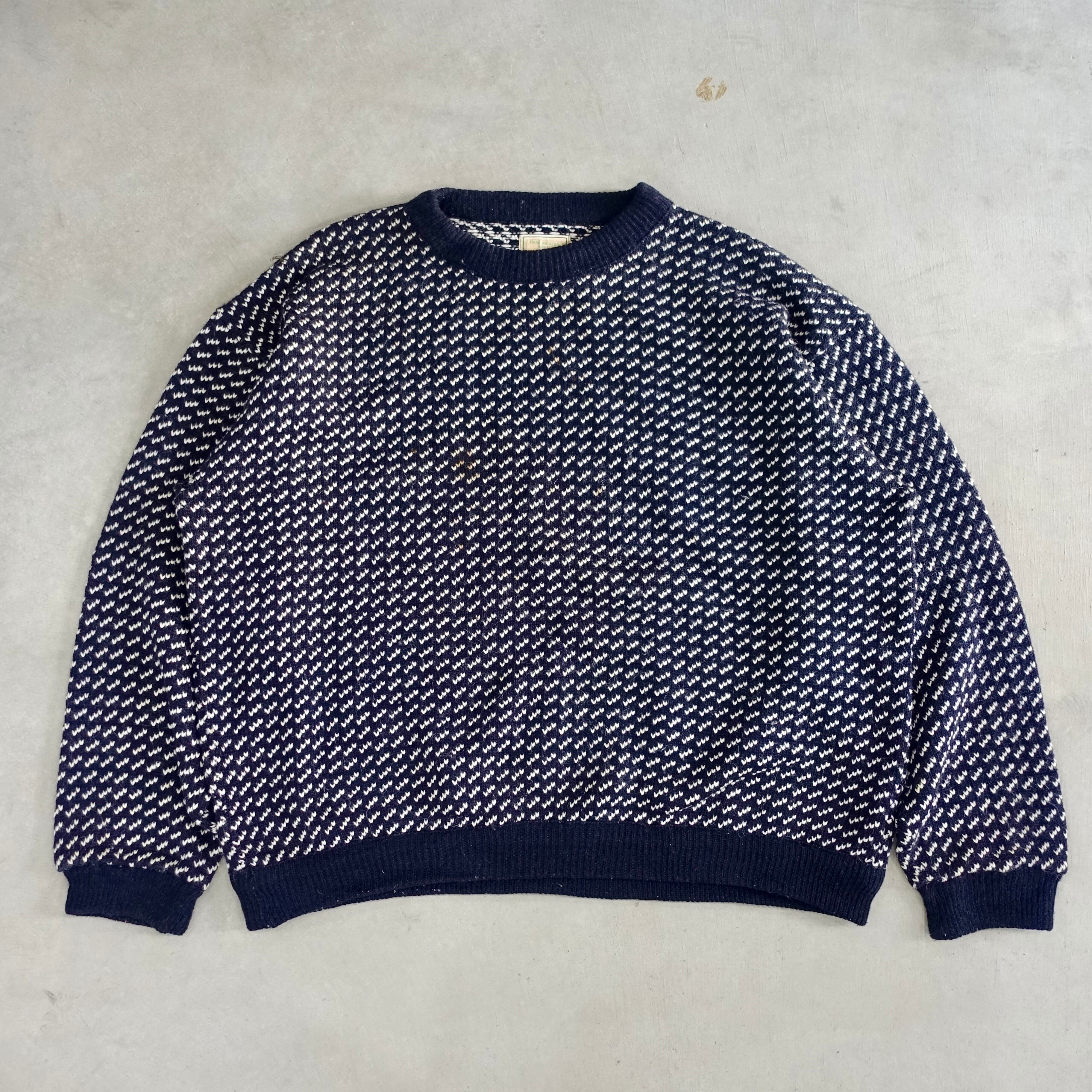 80s LLBEAN エルエルビーン バーズアイニット セーター ネイビー XL 