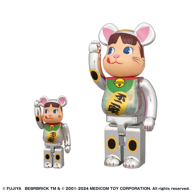 BE@RBRICK 招き猫 ペコちゃん 銀メッキ 蓄光ミルキー入り 100% & 400  