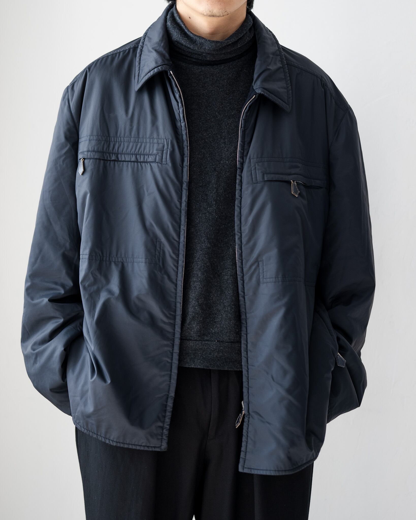 90's] Hermès Reversible Cashmere Jersey × Nylon Zip Jacket