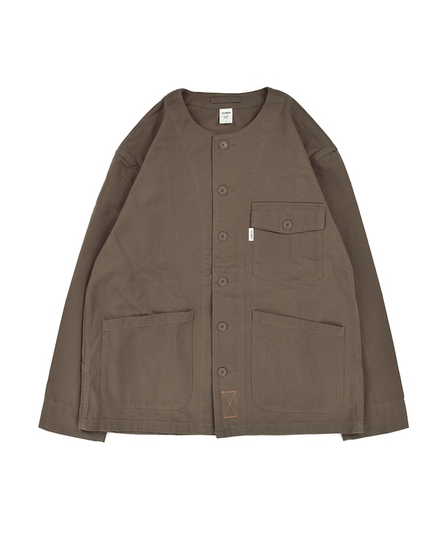 No Collar Utility Shirt Jacket / O.BROWN