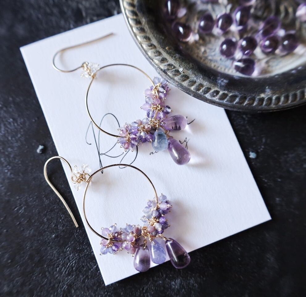 イヤリング可14kgf紫陽花のフープピアス（紫） | regalomi