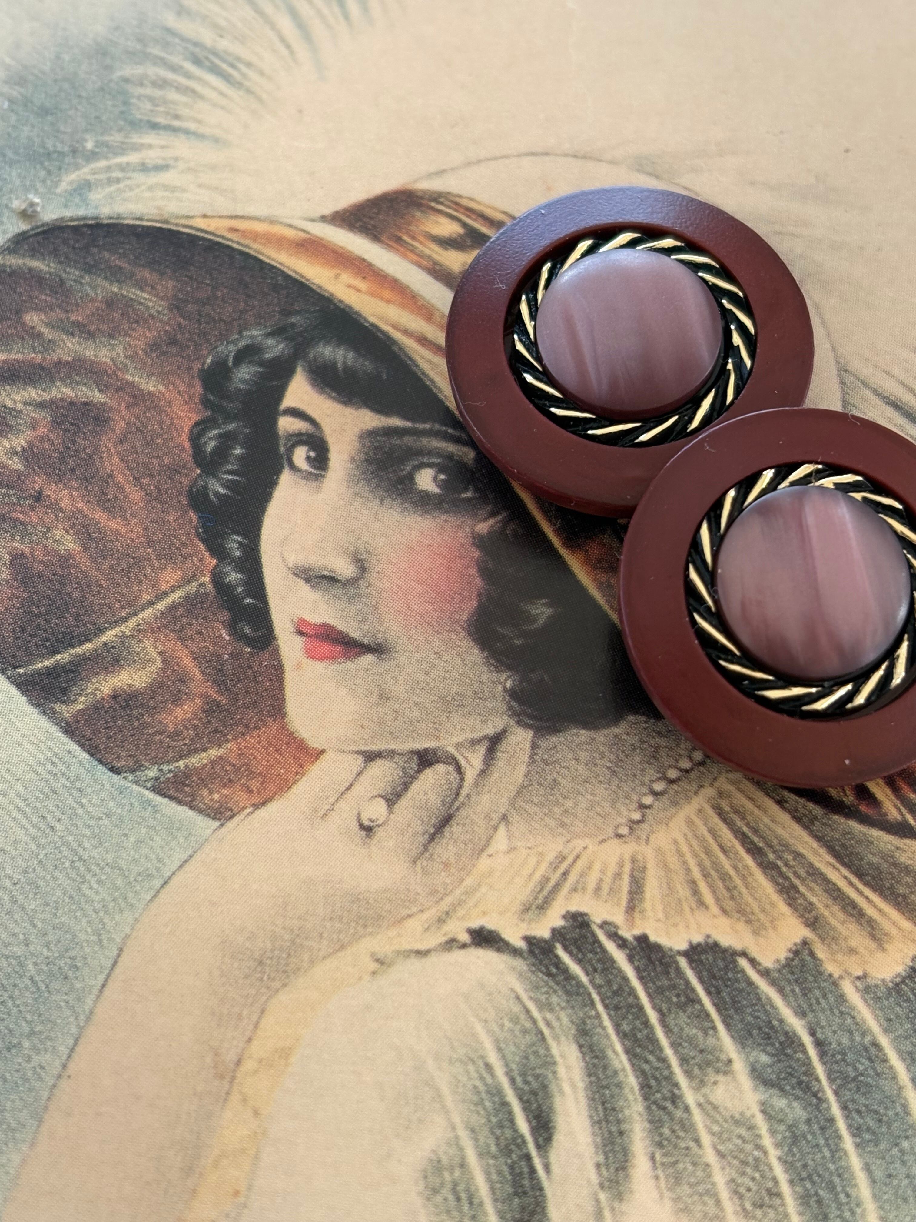 22mm Japanese ヴィンテージボタン レトロボタン カボション ワインレッド×ゴールド アクセサリーパーツ デコレーション材