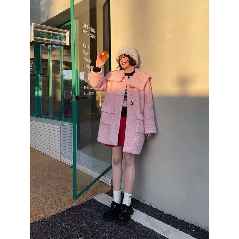 コート チェック 茶色 ピンク 可愛い 原宿 渋谷 JK カジュアル