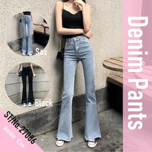 デニムパンツ フレア ジーンズ デニムパンツ レディース 黒 ストレッチ ベルボトム ブーツカット Gパン ズボン フレアパンツ