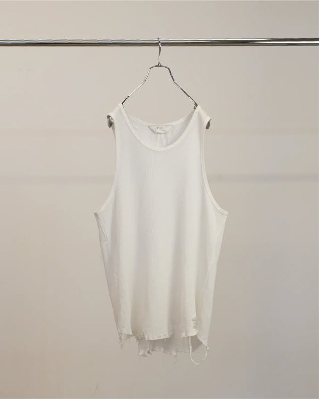 26SS】 ANCELLM DAMAGE WAFFLE TANK TOP (WHITE) ANC-STD-CT04 | IAAAM