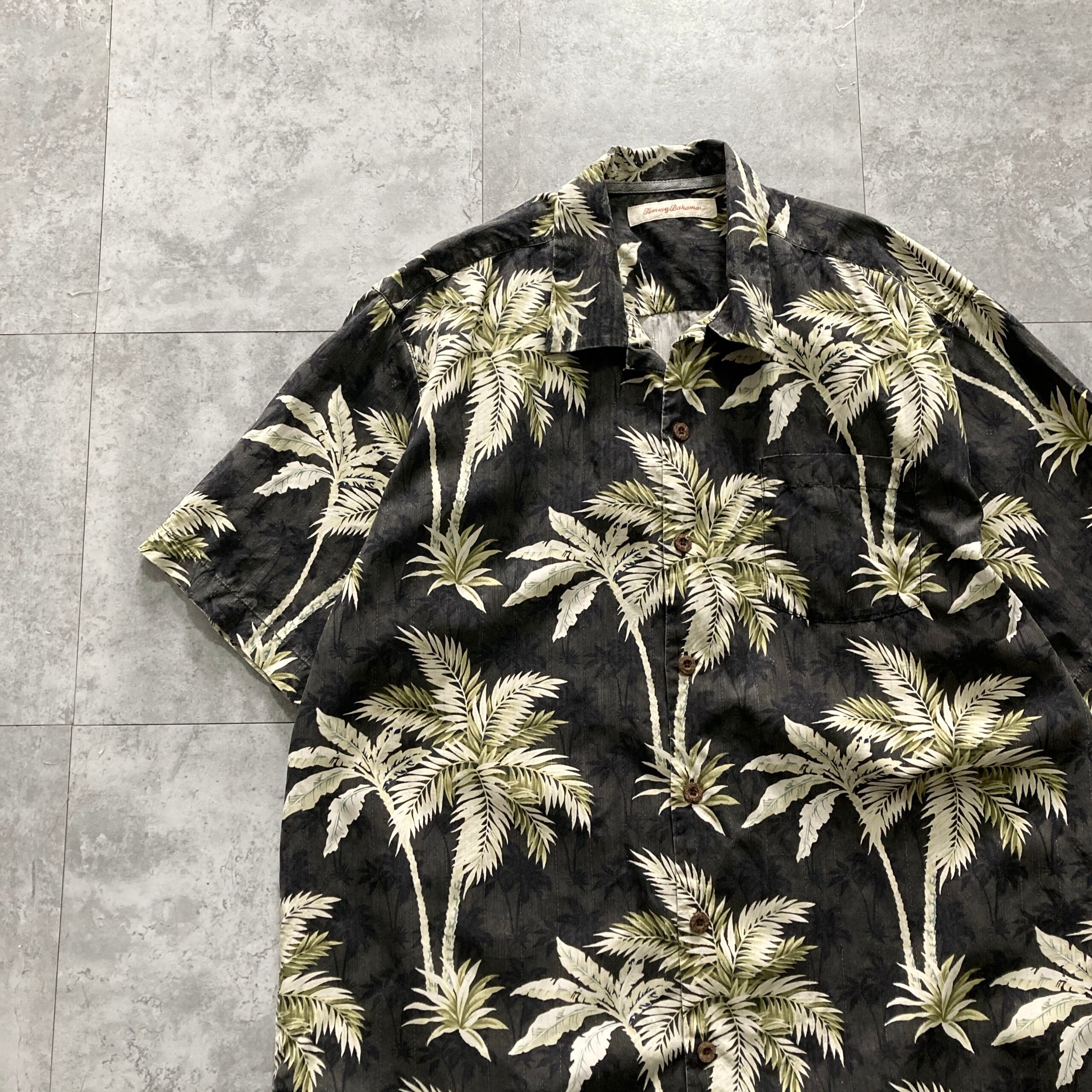  Bahama シルク100% シャドー総柄 開襟シャツ アロハシャツ Size.L】Tommy Bahama トミーバハマ シルク100% 総柄 開襟シャツ