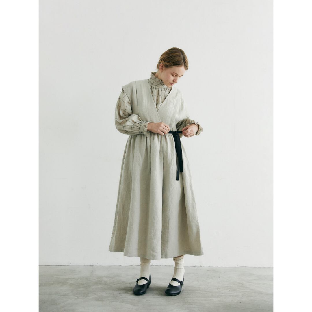 MAGALI マガリ ブラッシュドベルギーリネン・カシュクール風 ワンピース・オートミール