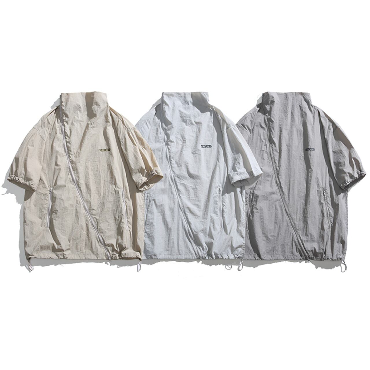 Short Sleeve Top with Drawcord in Nylon Material ‐3col‐ A0359