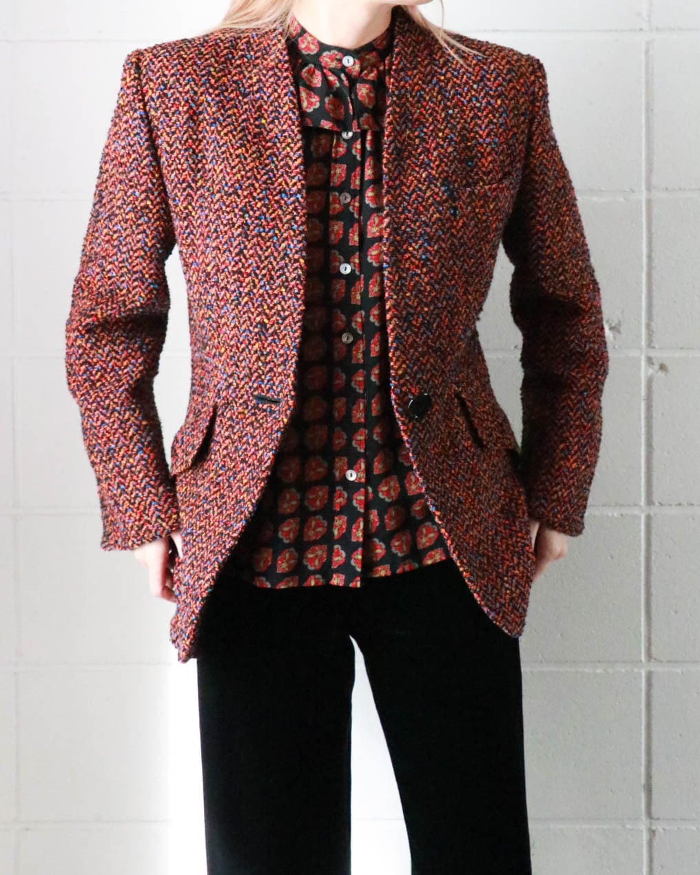 コムデギャルソンガール　ポリエステルジャケット　赤　ステッチ刺繍 コムデギャルソンガール ポリエステルジャケット 赤 ステッチ刺繍