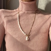 淡水パール × チェーン　ロングネックレス［GSN014］