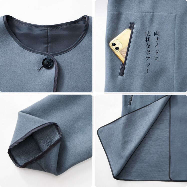 ウールメルトン調ノーカラーコート | jinko