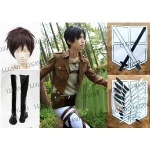 K1797 進撃の巨人 リヴァイ 衣装+ウイッグ+靴フルセット cosplay