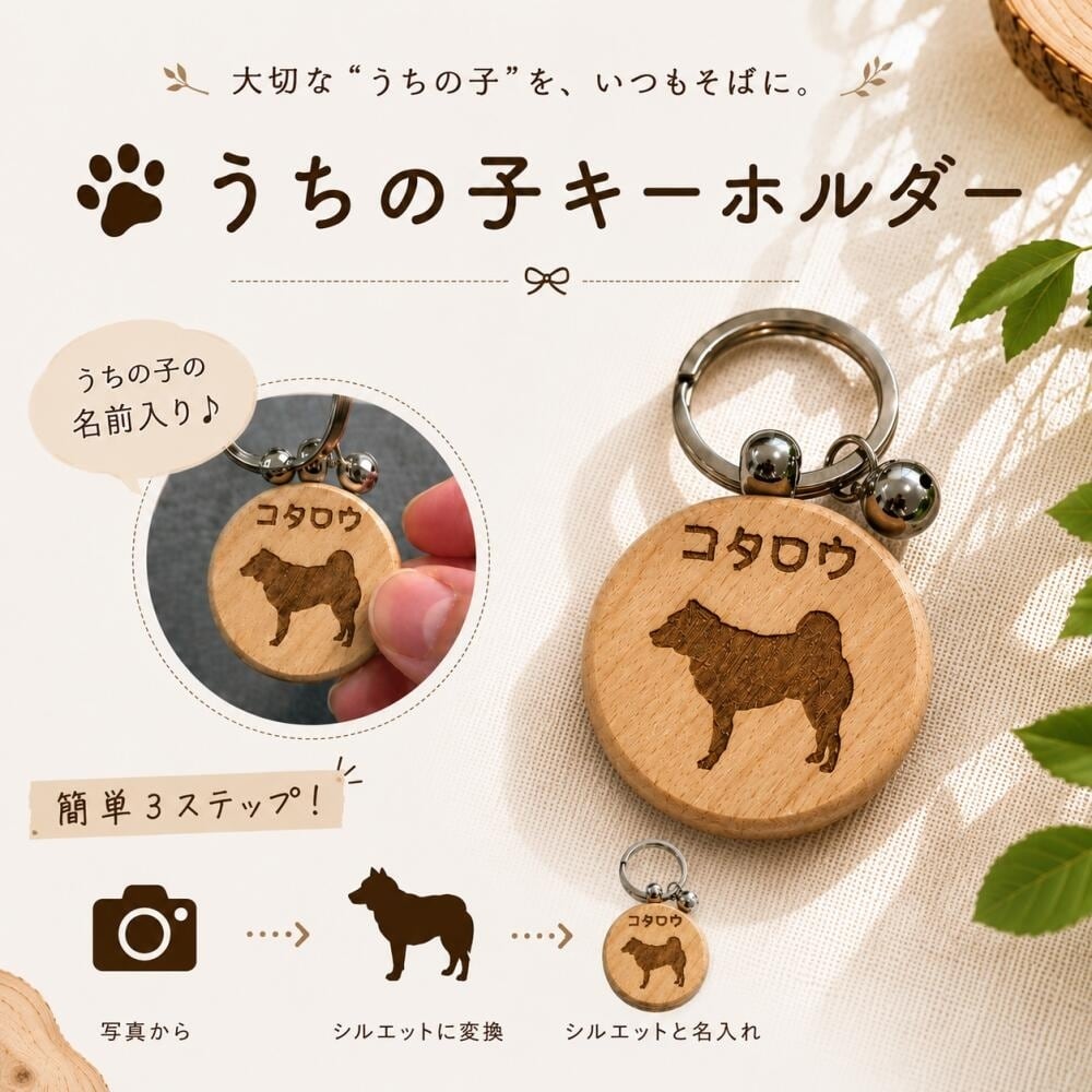 うちの子 木製シルエットキーホルダー 名入れ対応