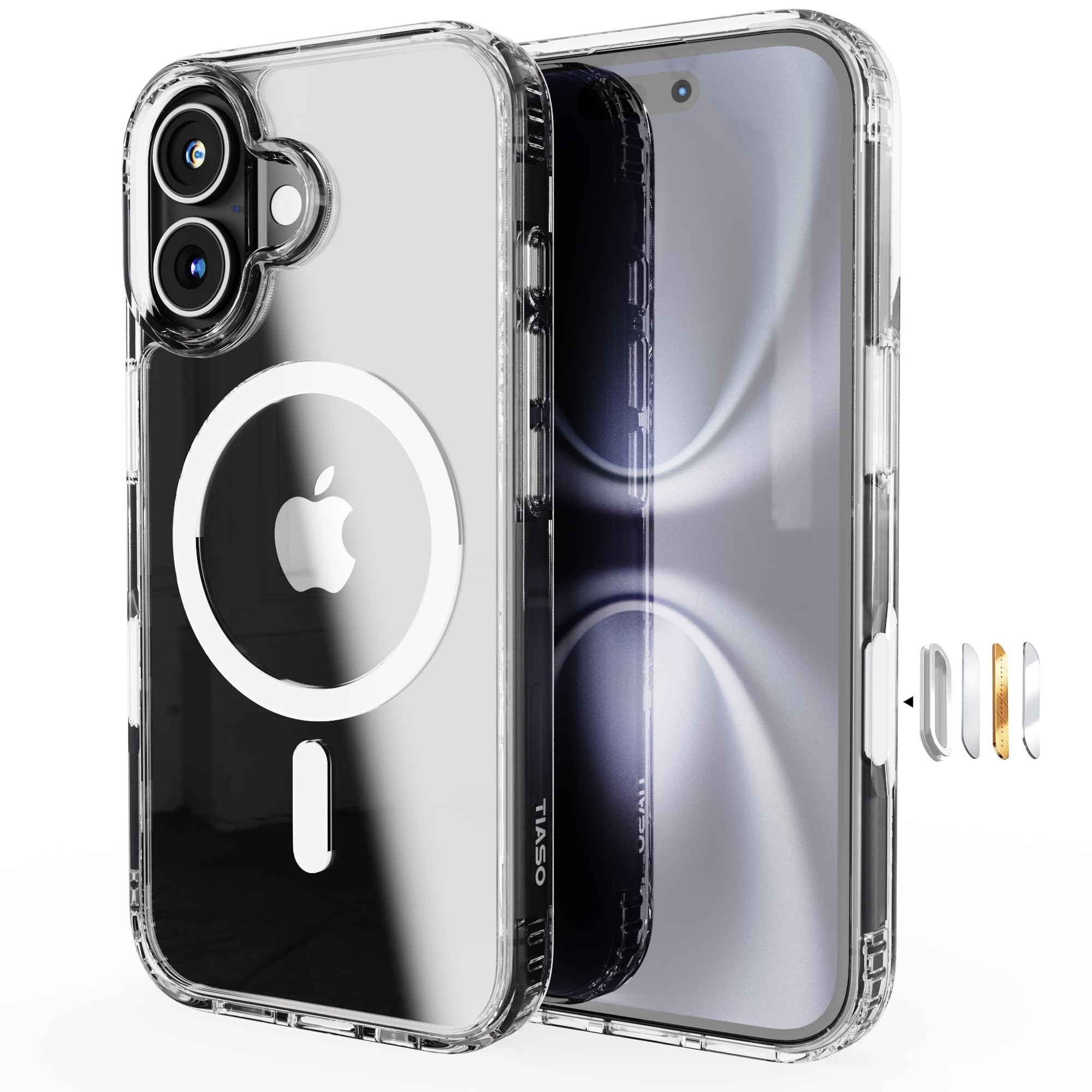TIASO iPhone 16 用 ケース 【PC背面・MagSafe対応】 クリア PC背面 黄変防止 耐衝撃 米軍MIL規格 SGS認証 いPhone 16 対応 ケース 傷つけ防止 超薄型 軽量ワイヤレス充電対応 アイフォン 16対応(6.1インチ) クリア