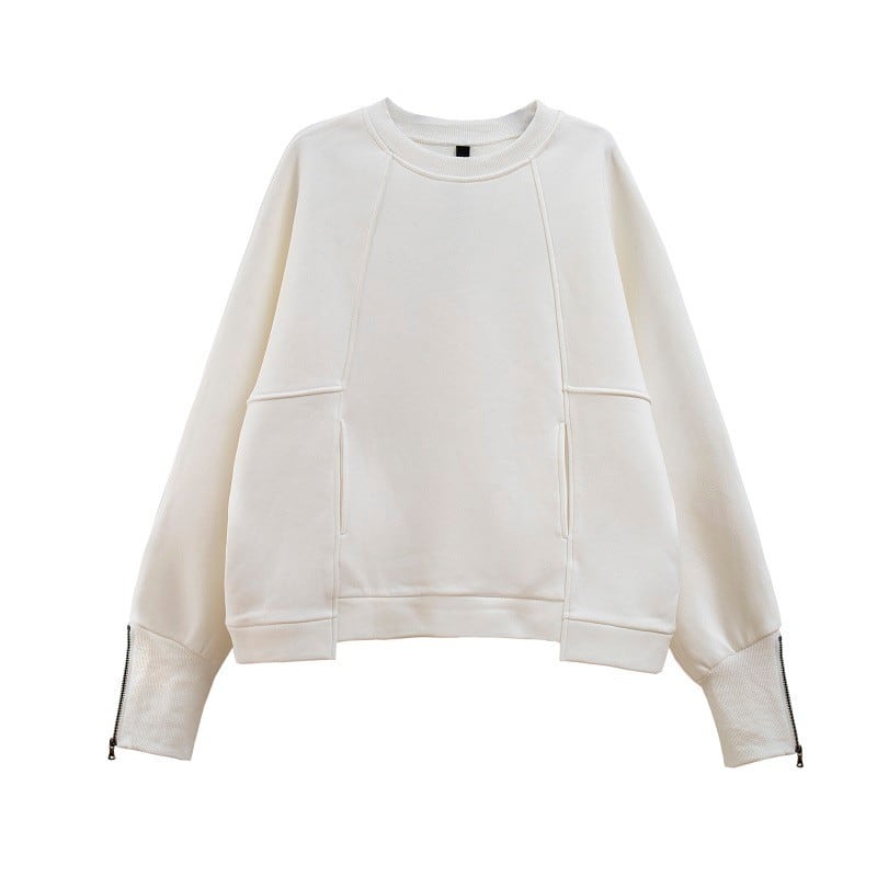 Point zipper sleeve sweatshirt 2 colors V0073 | ViCHIC.