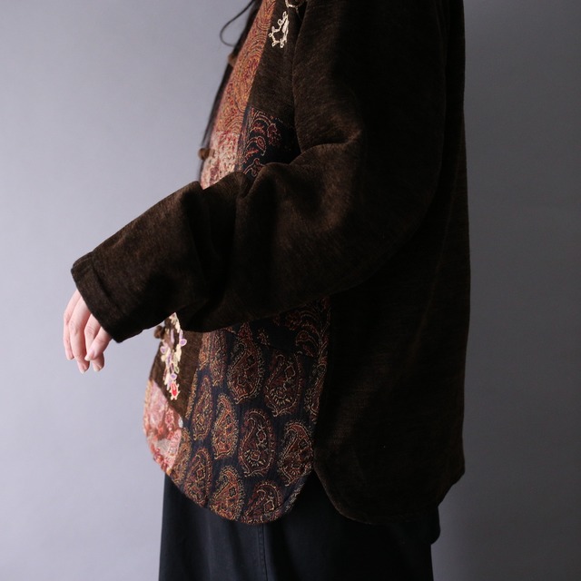 "刺繍" multi fabric switching pattern box silhouette china shirt jacket