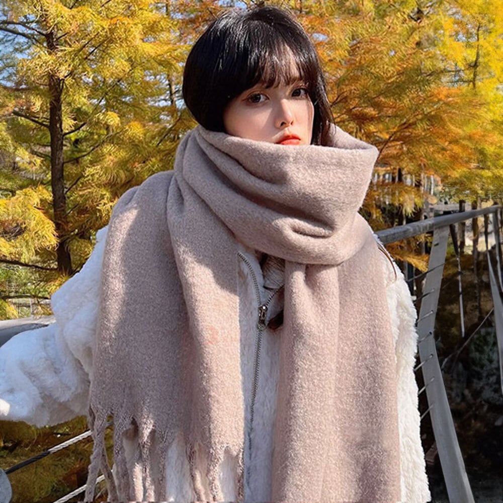 ホワイト モヘア風 マフラー フリンジ付き ホワイト モヘア風 マフラー フリンジ付き