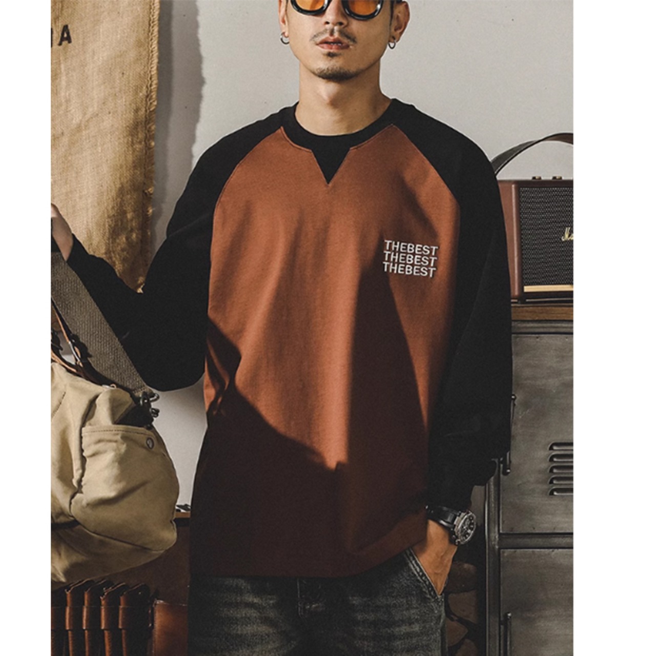 Bicolor crew neck long t-shirt 0216 - 7