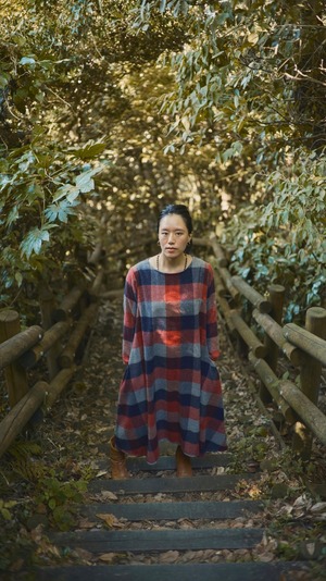 金色うぶ毛ウールのAntica  dress/col:red×navy×gray