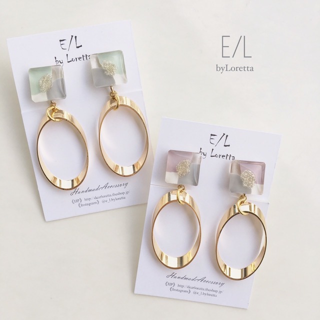 (全2色)Square 3color oval hoop pierce/earring