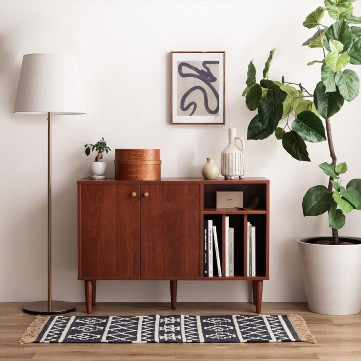 本棚付きキャビネット【幅100cm】☆ 家具 収納 キャビネット 北欧風