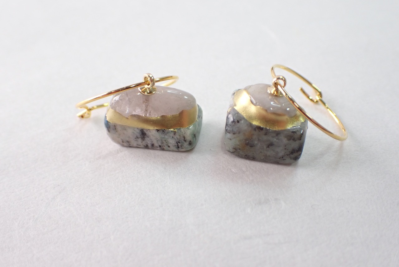 フープピアス(ピンクアクアマリン×K2アズライト)   [C1‐98]