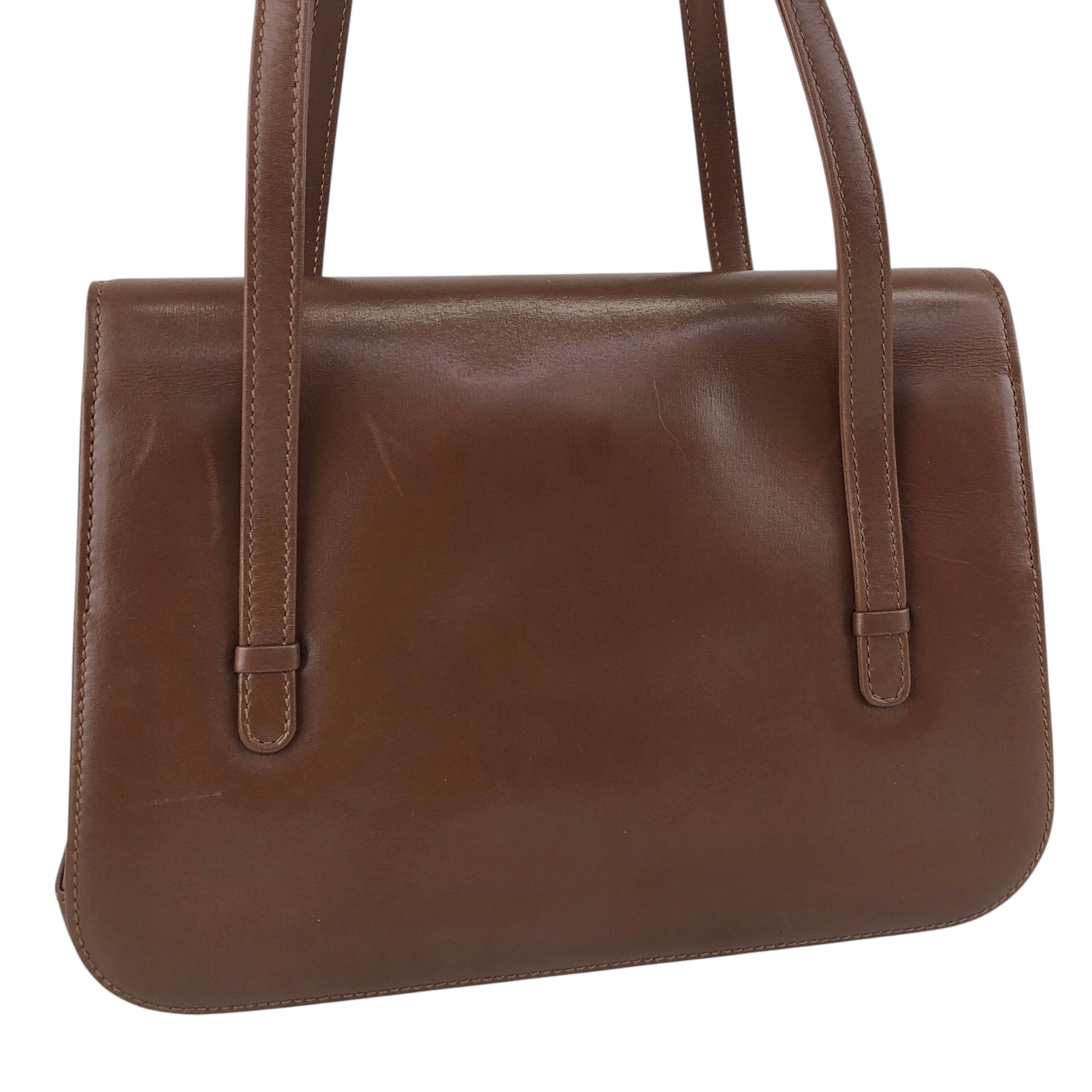 GUCCI グッチ ブラウン GG レザー フラップ ハンドバッグ vintage