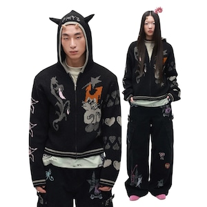 [PHYS] Strange heart cat hand-painted hooded