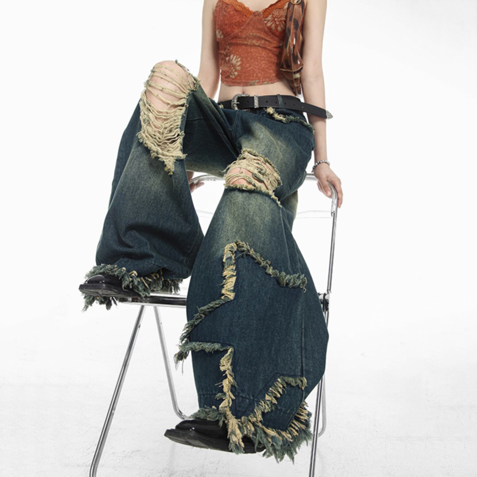 オムプリッセ レア 螺旋プリーツ ワイドパンツ （LAZYS藍染めフリンジ  