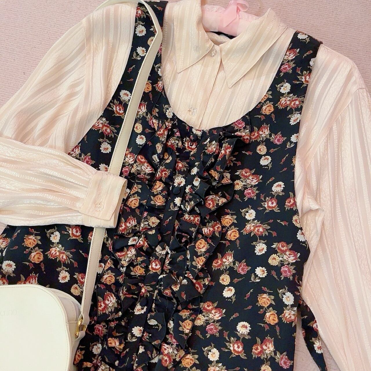 black flower frill button jumper skirt