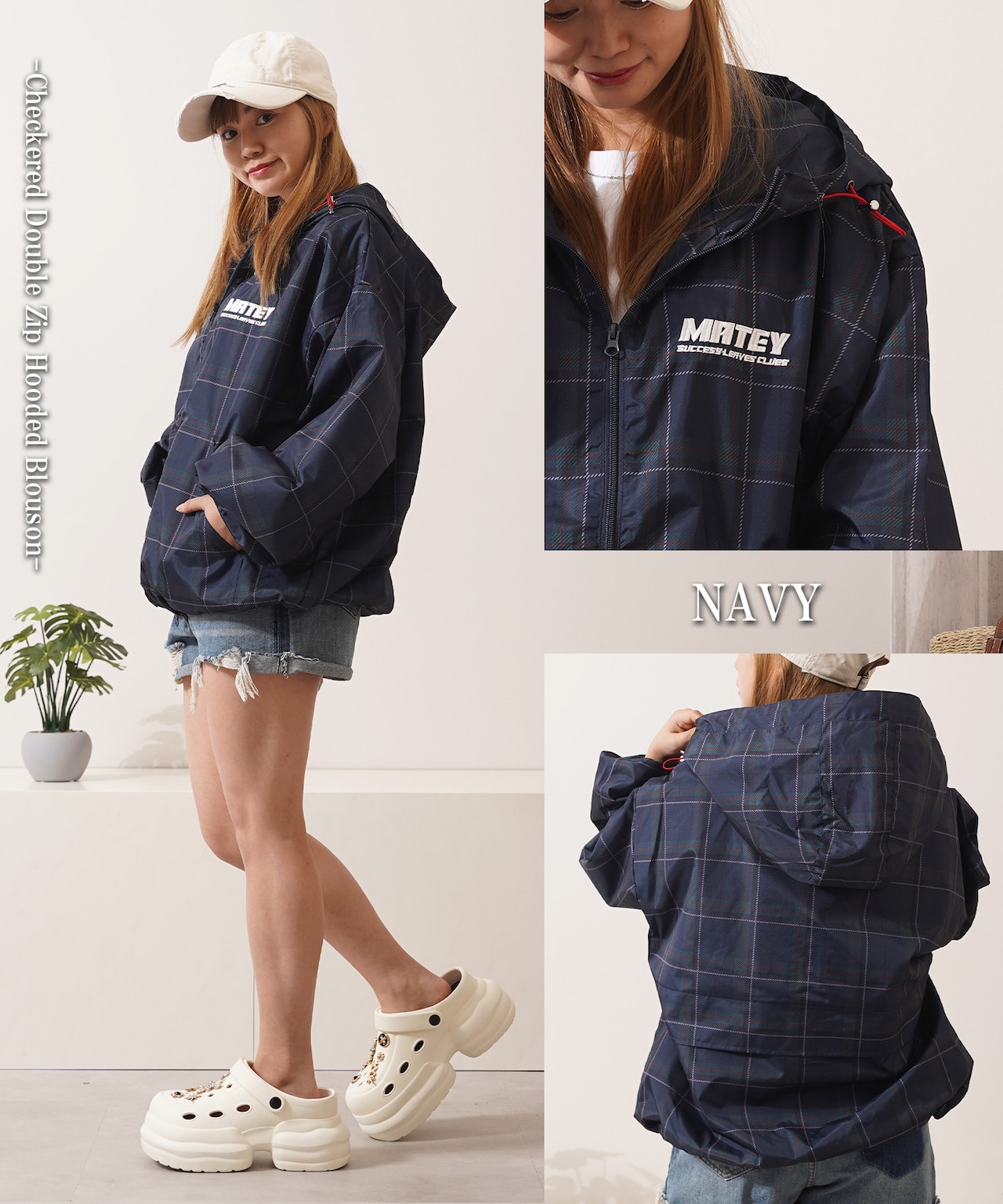 ◆チェック柄 フードブルゾン◆wi-864023