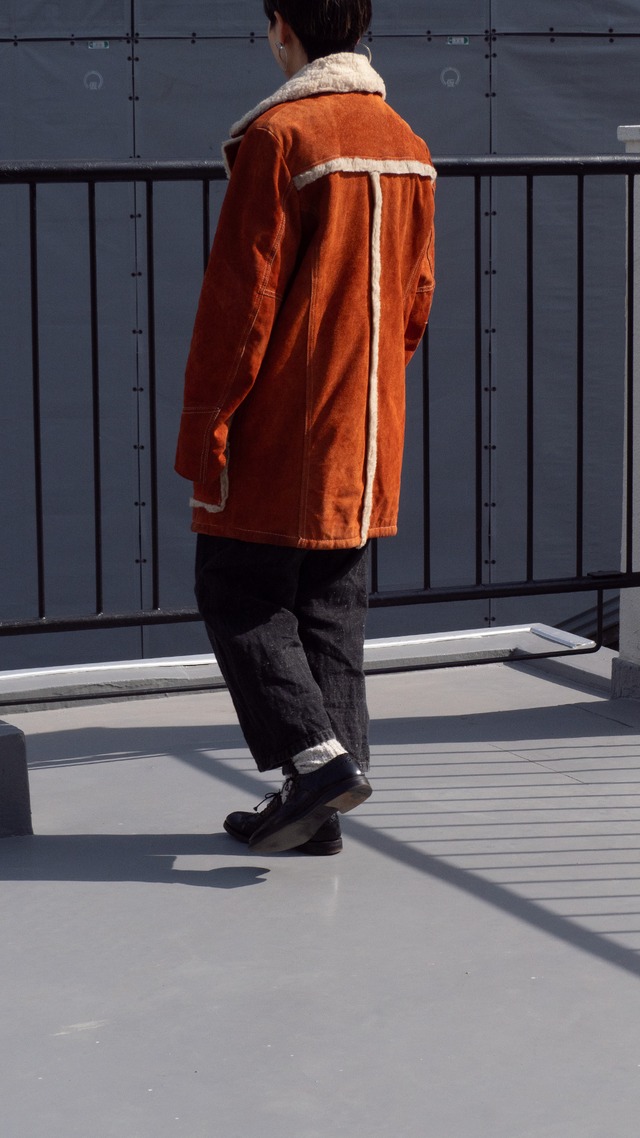 "MONTGOMERY WARD" '80s vintage Orange cowhide suede sherpa coat