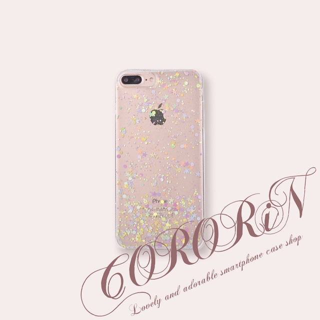 【iPhone14シリーズ対応】星ラメホログラム <クリア×カラフルスター>(SPCa0139Ccol)◆スマホケース/iPhoneケース