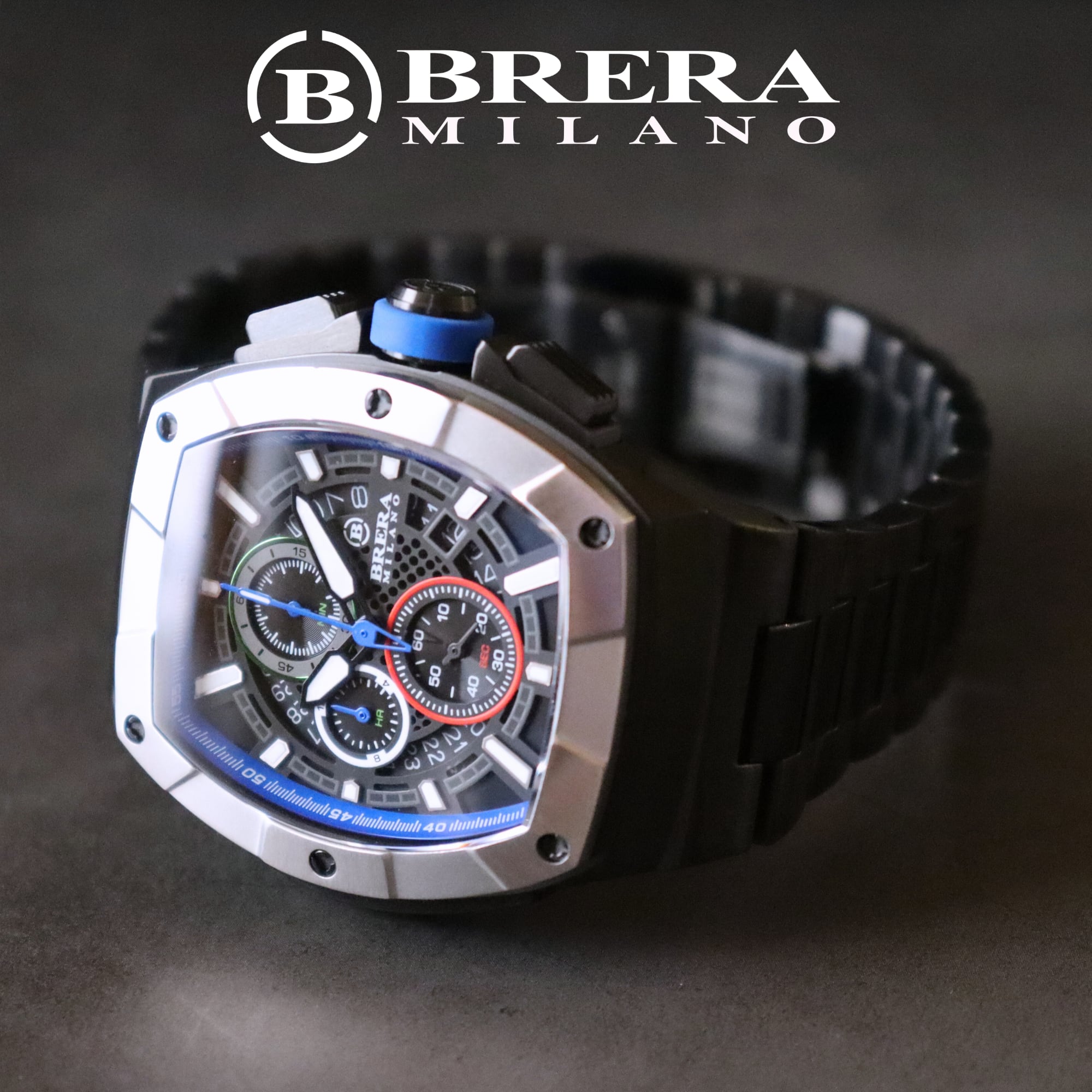 新品未使用・ミラノ限定 BRERA MILANO SUPERSPORTIVO TONNEAU QUARTZ CHRONOGRAPH